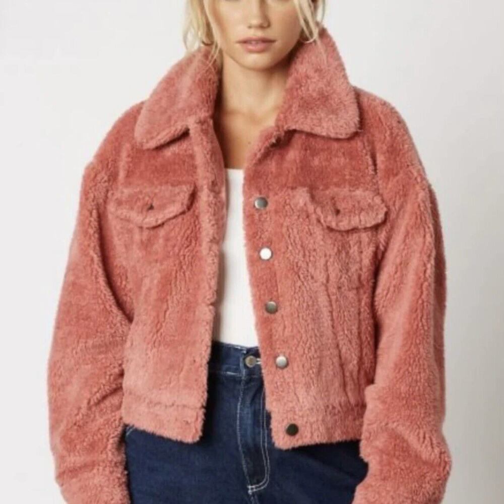 Cotton Candy Women's Blush PinkSherpa Faux Fur Boxy Oversize Jacket Teddy Size M